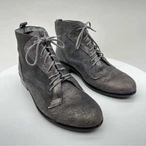 Naot Mistral Boots Ankle Booties Suede Grey Silver Block Heel Lace Up Neutral 38